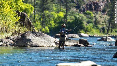 A fly fisherman on the Green River south of the Flaming Gorge Dam.