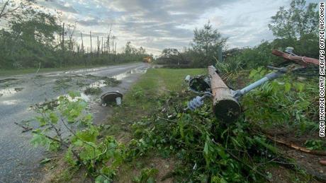 Damage by the tornado on Wednesday near Tomah, Wisconsin. 