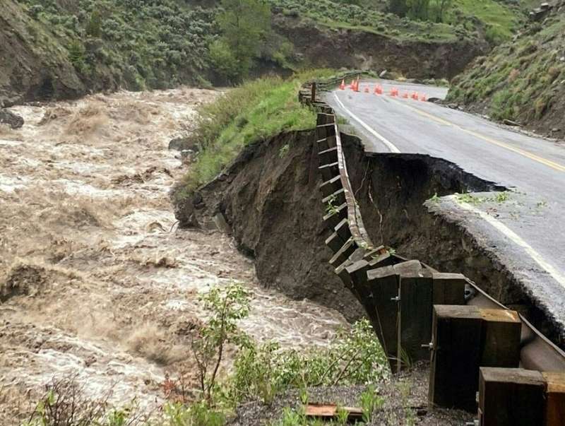 A handout picture released on June 13, 2022 by National Park Service shows a road in northern portion of Yellowstone National Pa