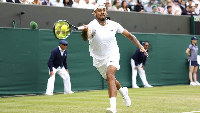 Kyrgios reaches for a forehand against Krajinovic 