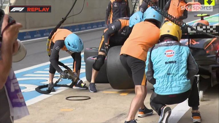 McLaren experienced difficulties in the pitlane trying to replace Lando Norris' tyres during second practice at the British GP.