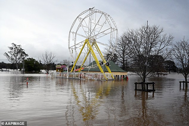 Flooded amusement park at Camden, in south-west Sydney, following heavy rainfall on Sunday