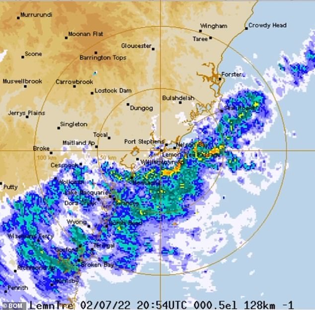 A severe weather warning for damaging winds and heavy rainfall was in place on Sunday for Sydney's metropolitan areas, the Illawarra, and parts of the Hunter, Central Tablelands, and Southern Tablelands forecast districts