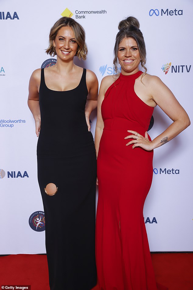 Opting for a peachy makeup look, the Today show reporter posed alongside a friend in a deep red gown