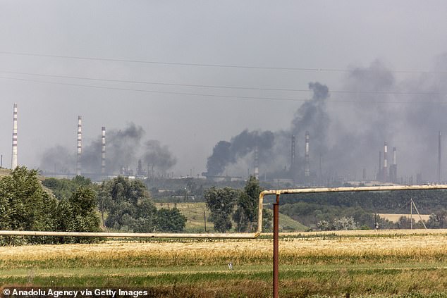 Plumes of smoke were seen rising high above Lysychansk as Russia upped its forces days ago