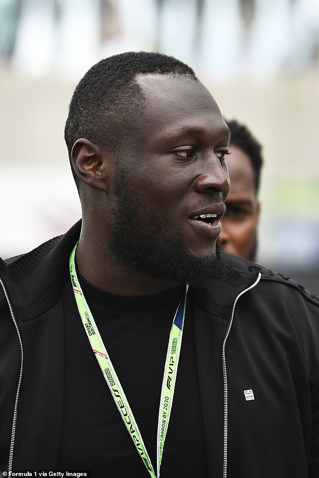 Cheery: British rapper Stormzy made sure he wasn't going to miss out on world's most popular annual sporting series