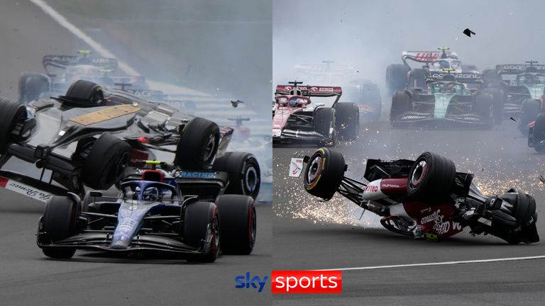 A horrific crash in the opening lap of the British GP saw Zhou Guanyu’s Alfa Romeo flip upside down and go over the safety barriers