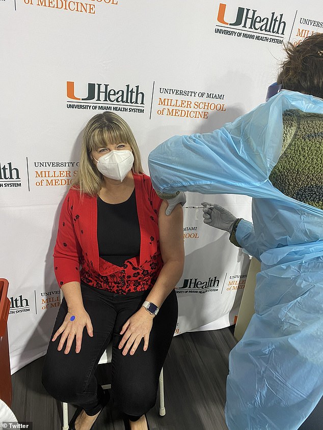 Gwynn had been critical of the state's refusal to pre-order COVID-19 shots for children from six months to five-years old - the only state in the county to do that. She is pictures receiving her shot