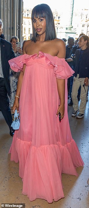 Fashion focus: Sabrina Elba wore a mesh off-the-shoulder tiered dress