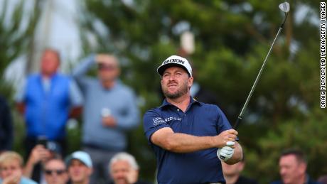 McDowell tees off on the 17th hole during day one of the LIV Golf series event at the Centurion Club on June 9.