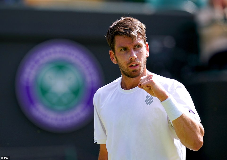 Norrie celebrating a winning point today. He enjoyed the biggest win of his career on Sunday when he beat American Tommy Paul in straight sets