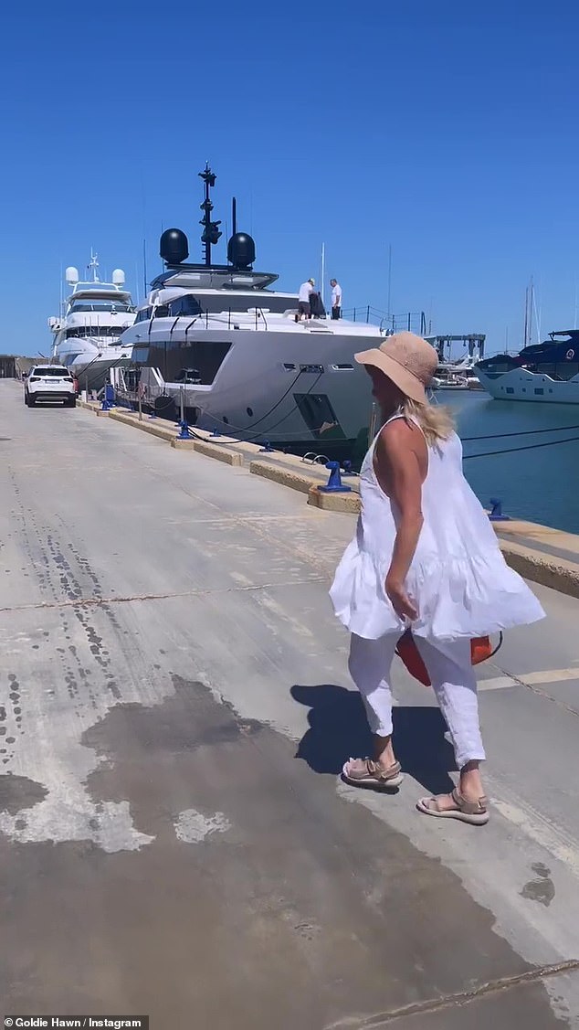 Heading down the dock: The 76-year-old actress posted a video to Instagram where she walked down a dock toward a huge white ship