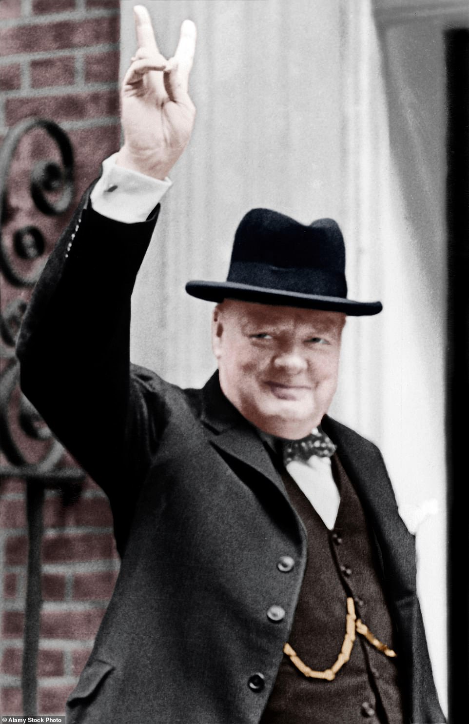 Despite having been in the political wilderness for much of the 1930s, Sir Winston rose to become Prime Minister against all the odds in May 1940. Above: Churchill making the V for Victory sign outside Downing Street