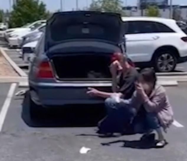 Video from the aftermath show the man and woman daubing their heads outside of their car at the 99 Ranch Market on Nogales Avenue in Rowland Heights