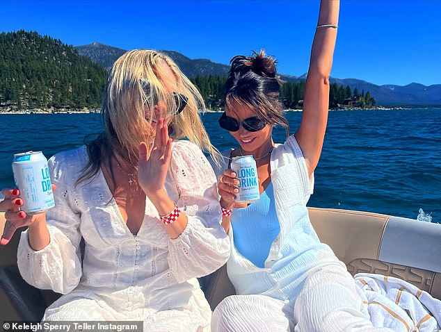 Fun in the sun: The Dance actress concluded her post with a fun snap in which she and a friend were seen drinking hard seltzers and sharing a laugh while out on the boat