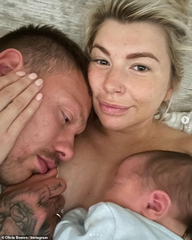 Happy family: Olivia's photoshoot comes just five weeks after she welcomed son Abel with husband Alex Bowen, who she met on the ITV2 reality series Love Island