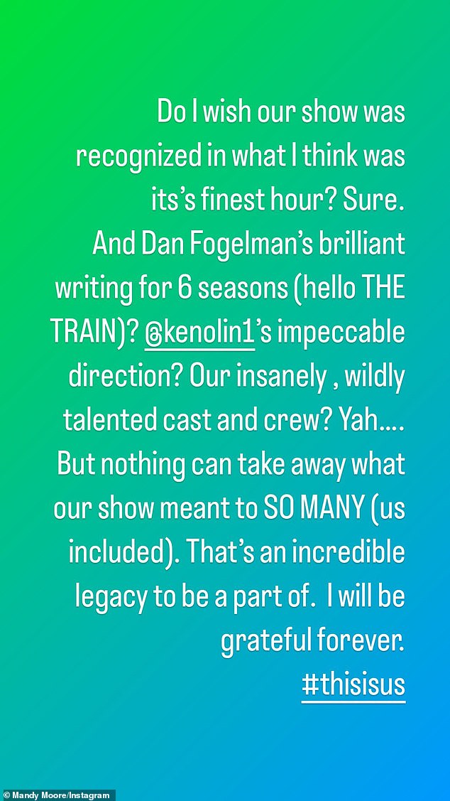 Emmy snub: The actress, 38, took to her Instagram Stories to state her thoughts, writing: 'Do I wish our show was recognized in what I think was it's finest hour? Sure'