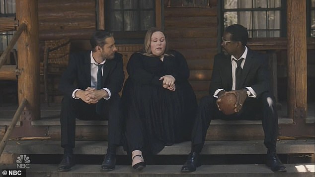 Onscreen kids: Sterling K. Brown has previously asked for 'anybody who votes' within the Television Academy to ensure that his onscreen mother won at the 2022 Emmys; L-R Justin Hartley, Chrissy Metz and Brown