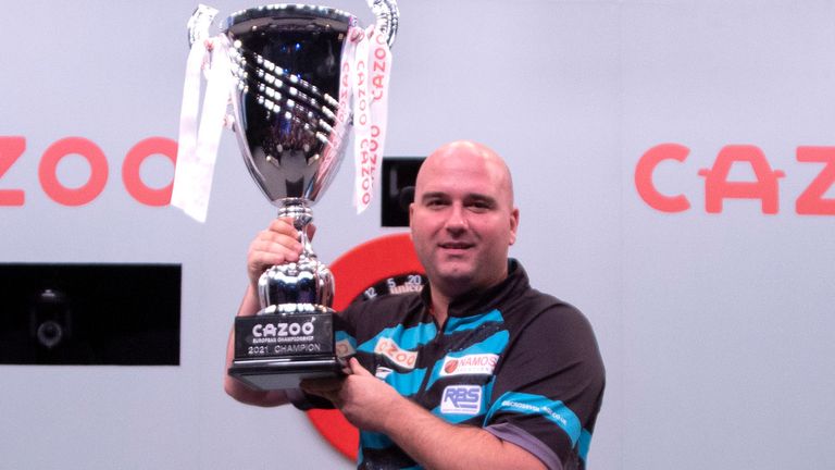 Rob Cross celebrates winning the European Championship