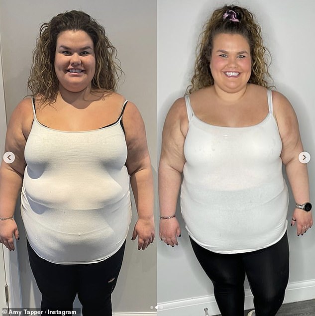 Incredible! Amy has slowly but surely lost 3.5st in the last two years (left before, right after)