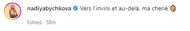 Having fun: In her caption, she wrote: 'Vers l’invini et au-delà, ma cherié,' which translates from Corsican to English as, 'To the invincible and beyond, my darling'