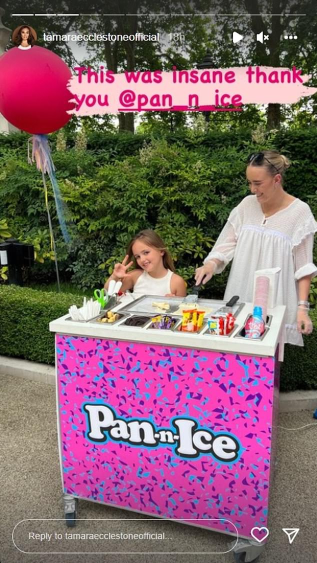 Yummy! Another shot showed Sophia, who she affectionately calls Fifi, making ice cream in a stand on a cold plate