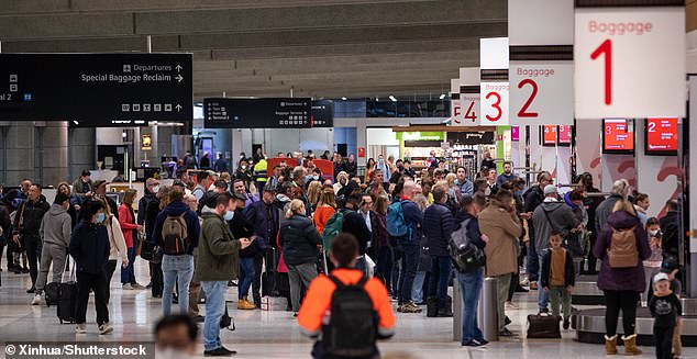 Qantas performance hits a near record low after more than half of all domestic flights in the first week of July were delayed or cancelled (pictured, passengers waiting at Sydney Airport)