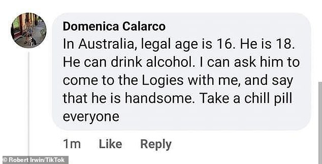 Domenica went on to defend herself on the MAFS Uncensored Facebook group after being called 'gross' by one user. 'In Australia, legal age [of consent] is 16. He is 18,' she said