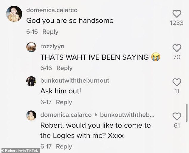 Domenica defended her comments and insisted she was joking when she posted a comment on Robert's TikTok last month calling him 'handsome'