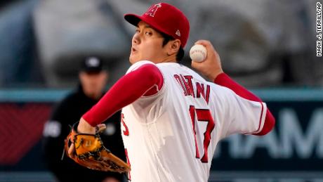 Ohtani throwing in the second inning against the Astros. 