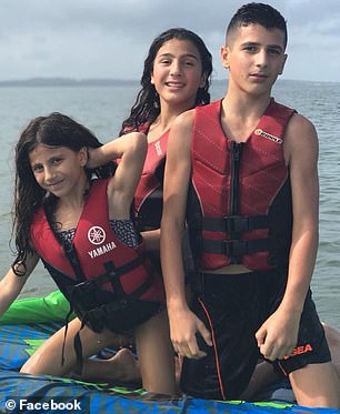 Siblings Sienna Abdallah, eight, Angelina, 12, and Antony, 13