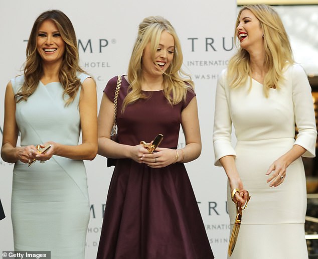 Melania Trump (left) is pictured with Donald Trump's daughters - Tiffany Trump (center) and Ivanka Trump (right) - after the ribbon cutting at the Trump International Hotel in Washington, DC on October 26, 2016