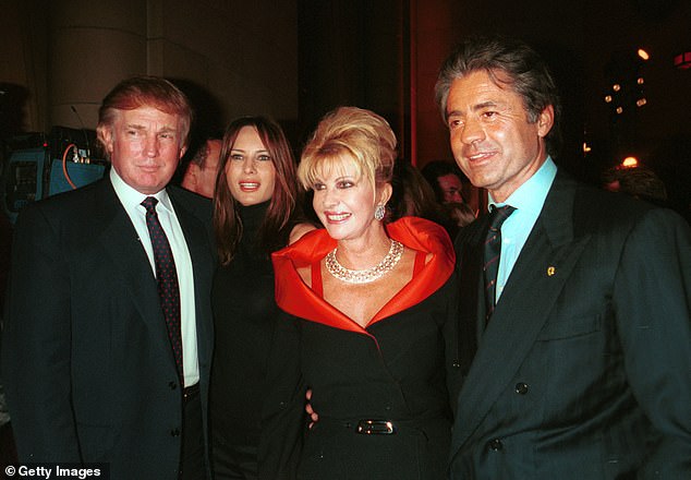 Donald Trump, his then-girlfriend, Melania, Ivana Trump and her boyfriend, Roffredo Gaetani attend a benefit auction at Cipriani November 28, 2000 in New York City