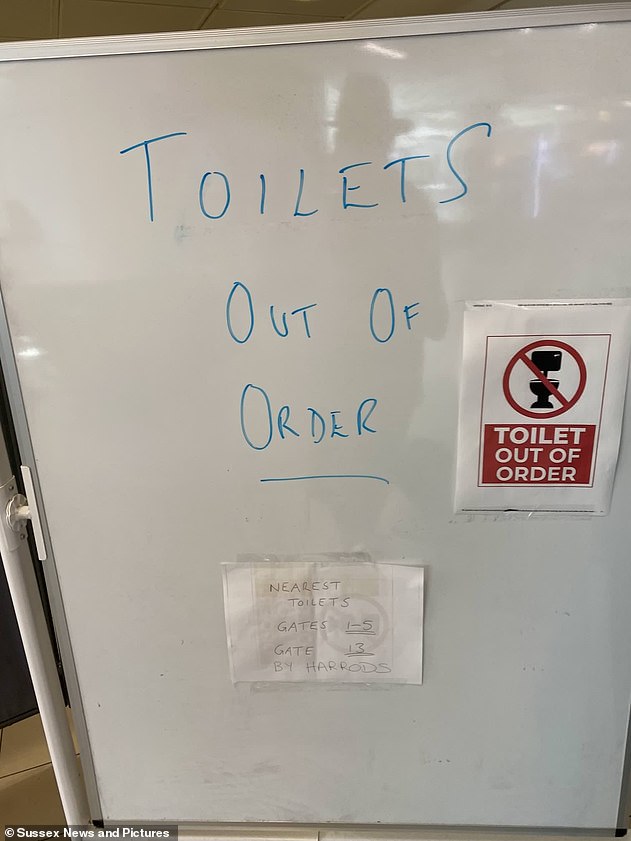 A burst water main nearby lead to low water pressure at the terminal last night, wreaking more havoc at the already under-pressure airport