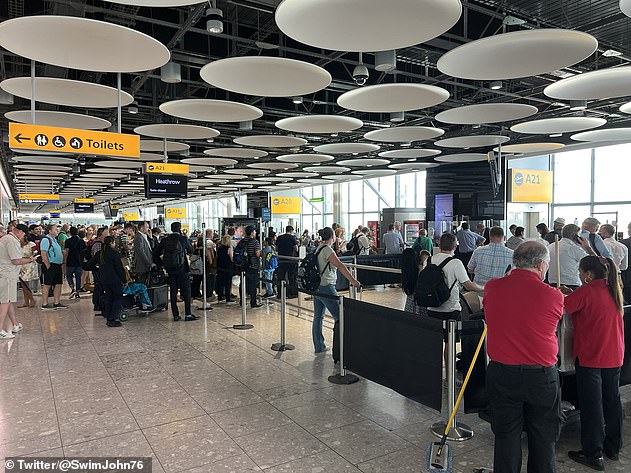 The boss of Heathrow (pictured: Queues at the airport overnight shared by one user on Twitter) is facing a Government ultimatum to reveal his plan to end the continuing chaos - after an airline last night launched an open rebellion against the airport's demands to cut the number of flights