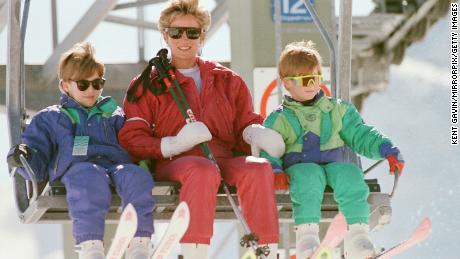 Diana with William and Harry on a ski trip in 1995.