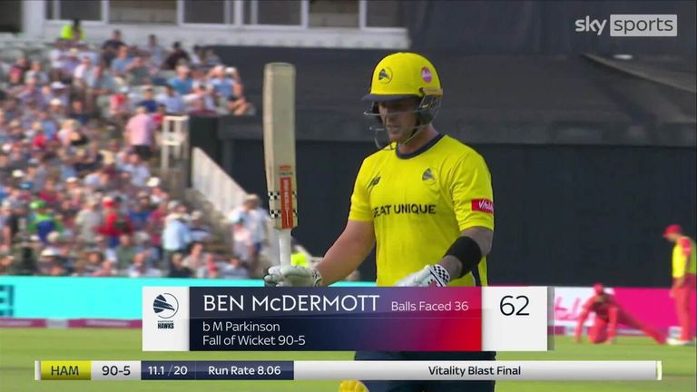 McDermott was bowled by Parkinson after making a quickfire 62