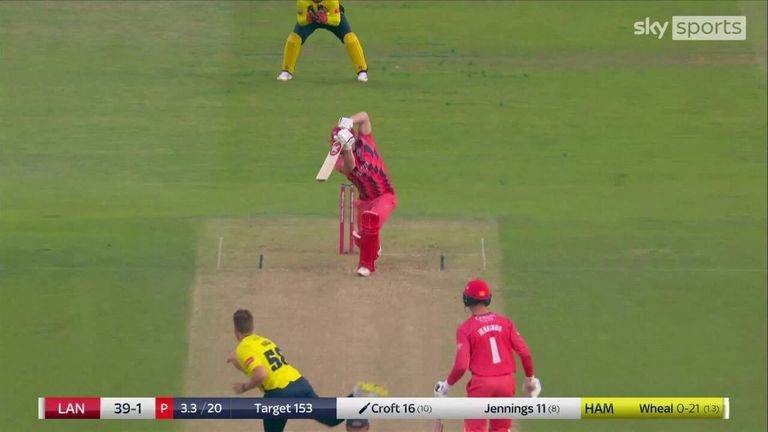 Watch as Steven Croft hits four fours in a row for Lancashire in the Vitality Blast Final against Hampshire