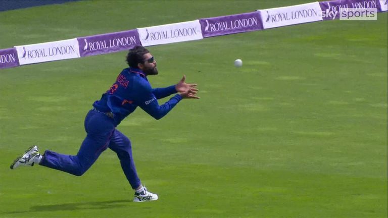 England skipper Jos Buttler fell for 60 after an incredible catch from Ravindra Jadeja in the deep