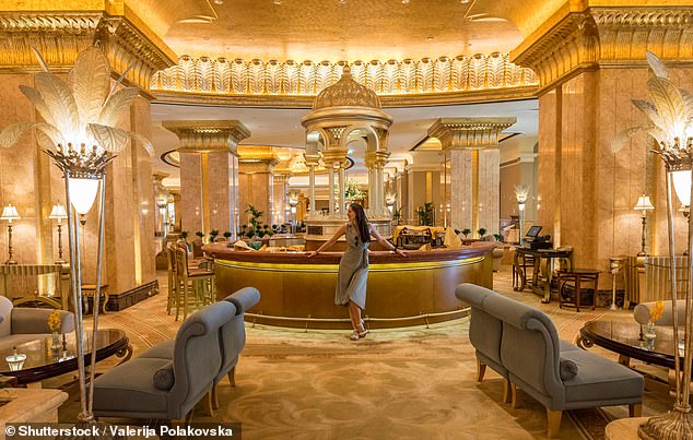 Walls of the the Emirates Palace Hotel rooms are adorned with real gold leaf and fittings are made of Swarovski crystal