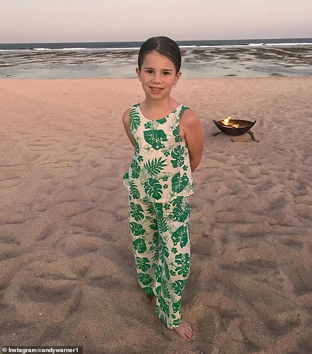 Ivy looked cute as a button as she posed at the beach in a matching leaf-print top and trousers on Tuesday afternoon