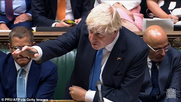 Prime Minister Boris Johnson is pictured during his last PMQs on Wednesday before parliament breaks up and a new Tory leader and PM is expected to be elected in September