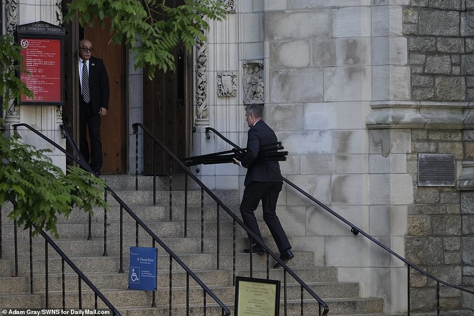 Funeral preparations at St. Vincent Ferrer on Lexington Avenue in Manhattan's Upper East Side on Wednesday ahead of the funeral of Ivana Trump