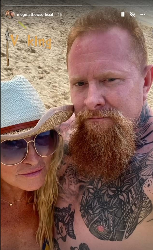 Meg and Jay, whose real name is Jason Stuart, pose happily on the beach in Newquay during the heatwave - but back home in Tunbridge Wells, trouble was brewing with his girlfriend