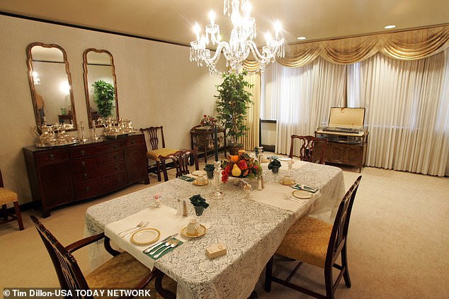 The dining room in the suite is even lit by a crystal chandelier, meaning any President can be treated while enjoying luxuries similar to the White House