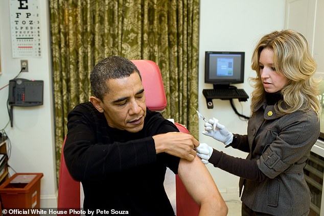 Former President Obama was pictured receiving a vaccination for swine flu in the centre during his time in the White House