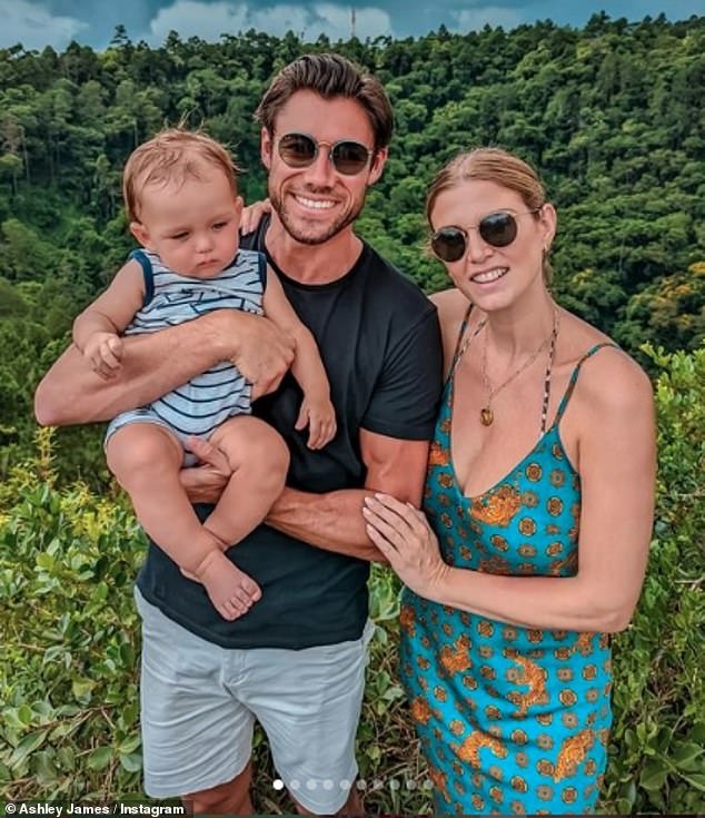 Happy family: Ashley welcomed her first child with boyfriend Tom Andrews in January 2021 (pictured on holidays in Mauritius earlier this year)