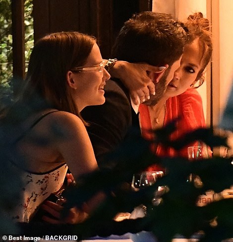 Very romantic: The loved-up newlyweds didn't seem fazed by the presence of Ben's kids Violet and Seraphina, 13 - whom he shares with his ex-wife Jennifer Garner