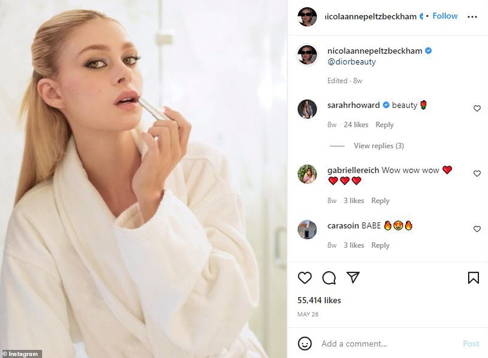 Victoria hasn't liked any of Nicola's Instagram posts since May 26, when she offered her online approval of a Dior campaign posted by the model (pictured)