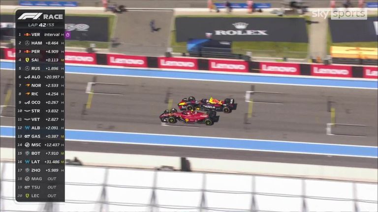 Ferrari interrupt and tell Carlos Sainz to pit when he is overtaking Sergio Perez!